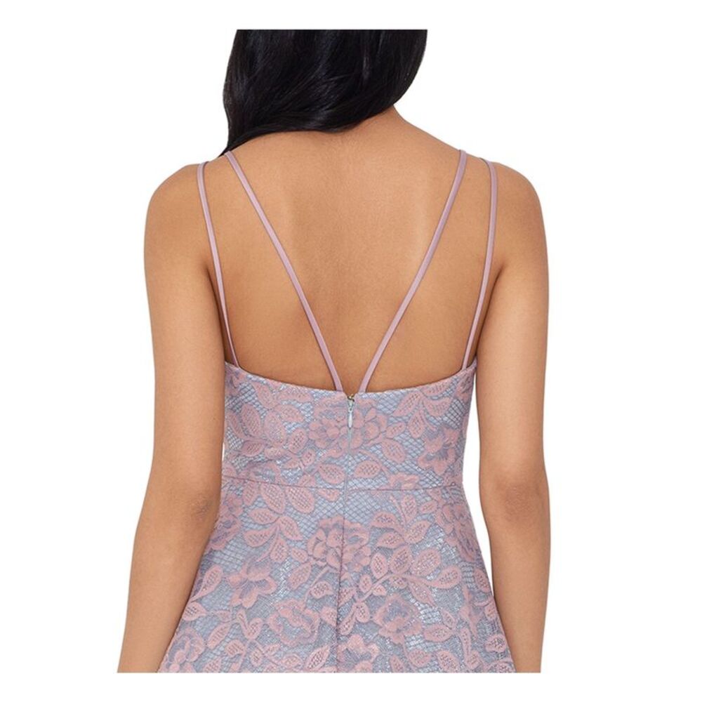 XSCAPE Womens Pink Lined Spaghetti Strap V Neck Short Prom Fit + Flare Dress 8 - Picture 3 of 4